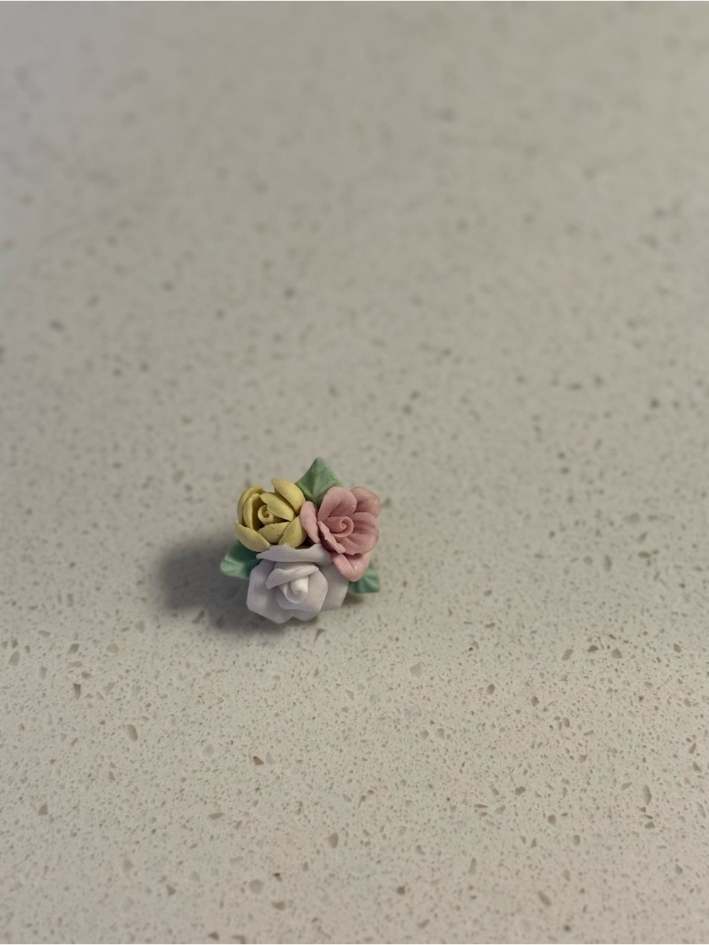 Vintage Porcelain Rose Bouquet Brooch Pink White Yellow Floral Pin